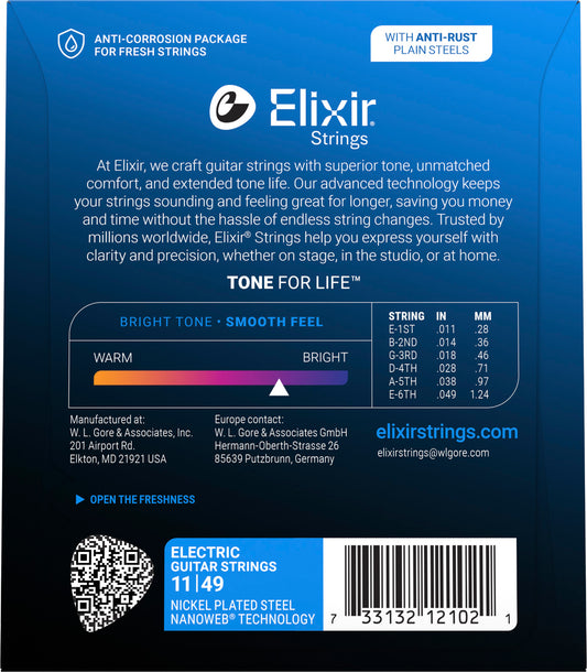 Elixir 12102 Strings 011-049 Nanoweb for Electric Guitar