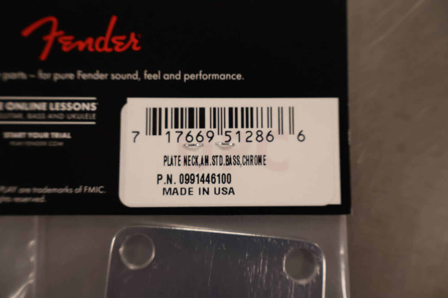Fender 4-Bolt American Series Bass Neck Plate with "Fender Corona" Stamp (Chrome)