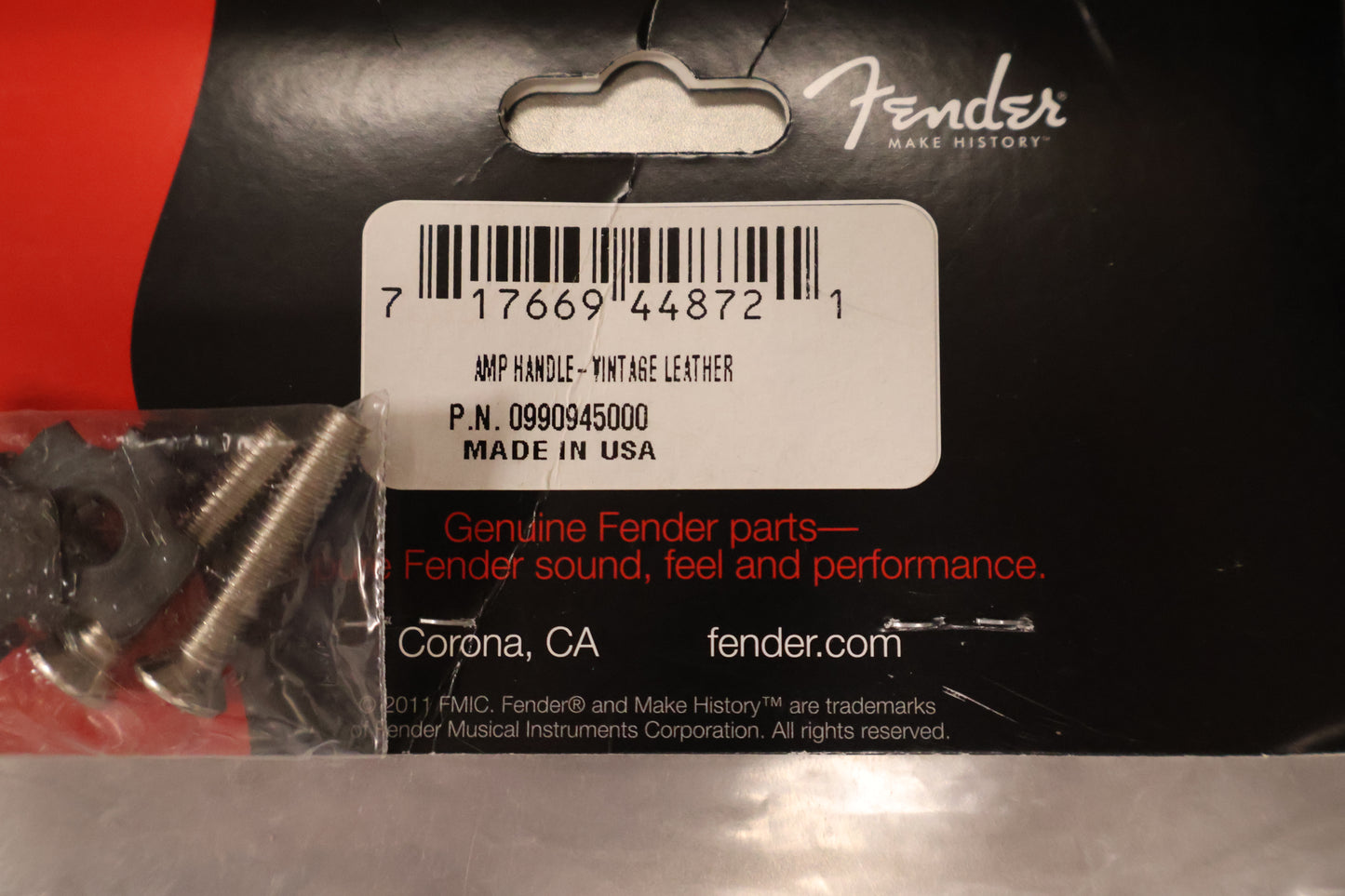 Fender Pure Vintage Stitched Leather Amplifier Handle, Brown, 2-Screw Mount
