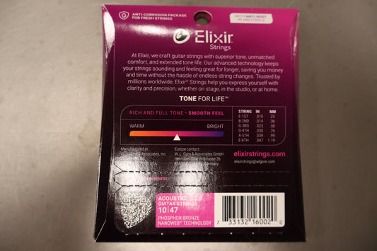 Elixir Strings Acoustic Phosphor Bronze with NANOWEB 10-47