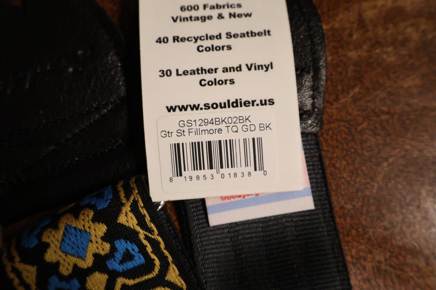 Souldier GS1294 - Fillmore Turquoise Gold Black Guitar Strap