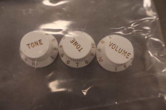 Fender Stratocaster Knobs, White (Volume, Tone, Tone) (3)