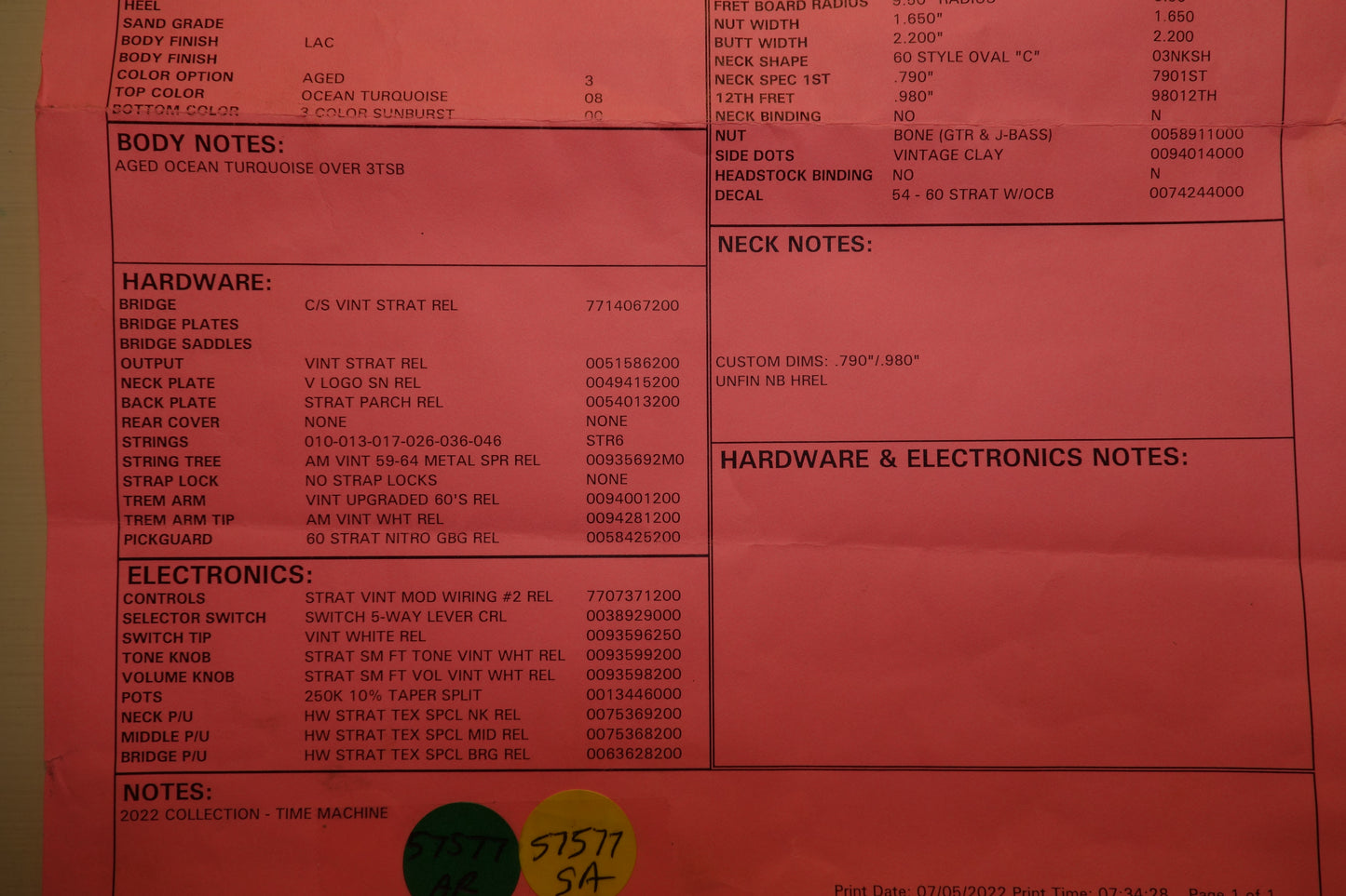 Fender Custom SHop '61 Stratocaster Heavy Relic Aged Ocean Turquoise over 3CS