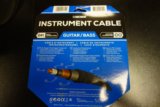 Boss BIC-20 20FT / 6 m Instrument Cable, Straight/Straight Jack