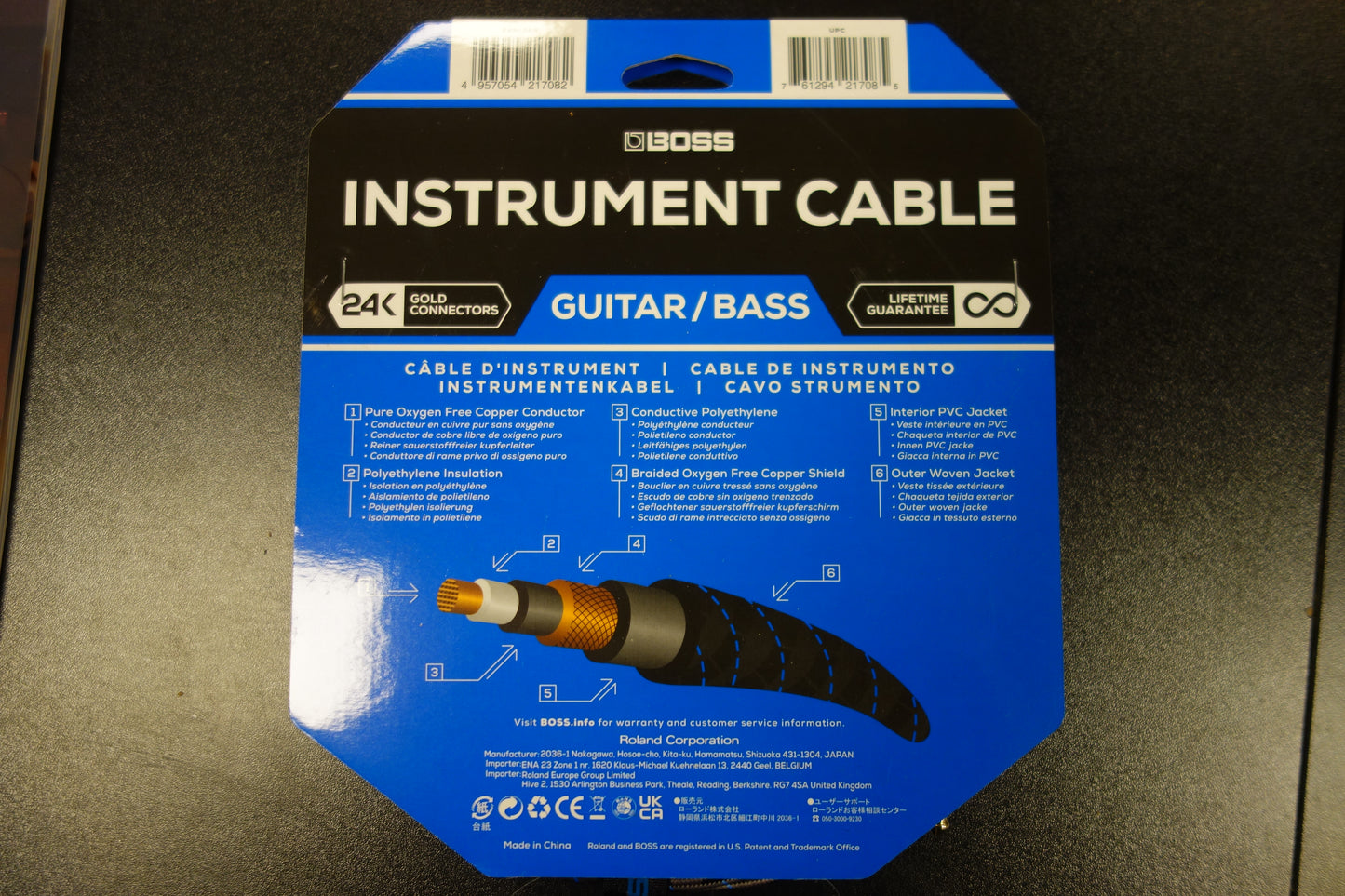 Boss BIC-10A 10FT / 3 m Instrument Cable Angle/Straight Jack