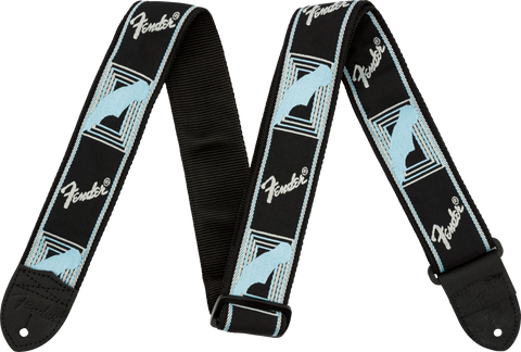 Fender Monogrammed Strap, Black/Light Grey/Blue, 2"