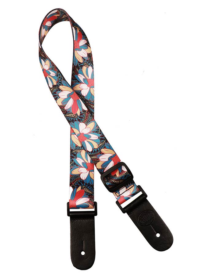 Gaucho GSTU-80-MC Standard Series ukulele strap with multicolor flowers
