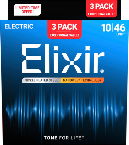 Elixir 3 Pack 16567 10-46 Light Nickel Plated