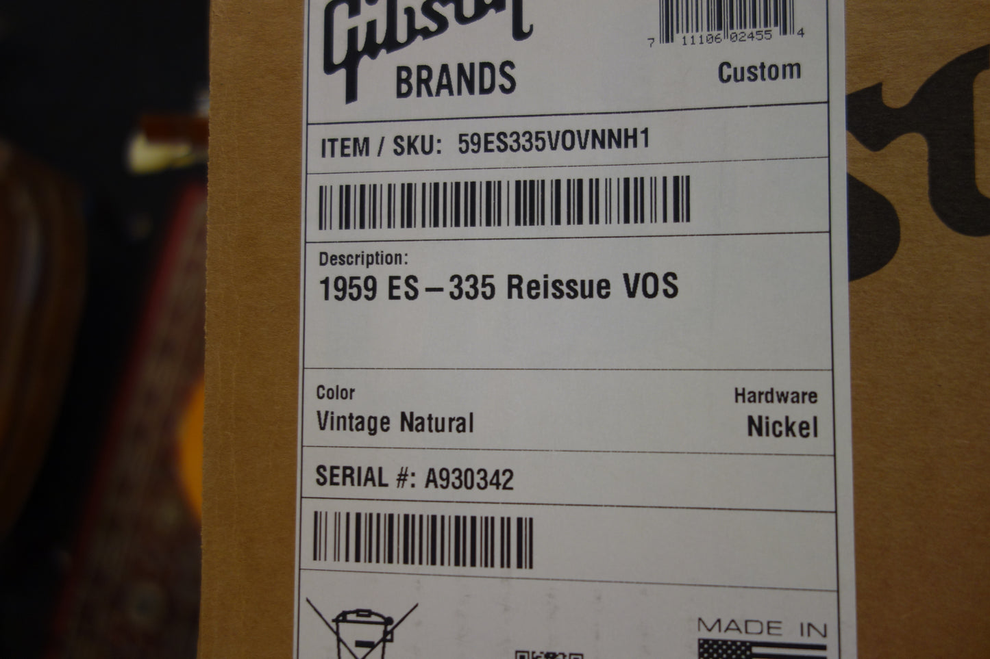 Gibson 1959 ES-335 Reissue VOS Vintage Natural