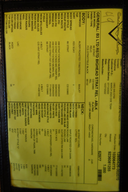 Fender Limited Edition Roasted "Big Head" Stratocaster Relic Aged Black