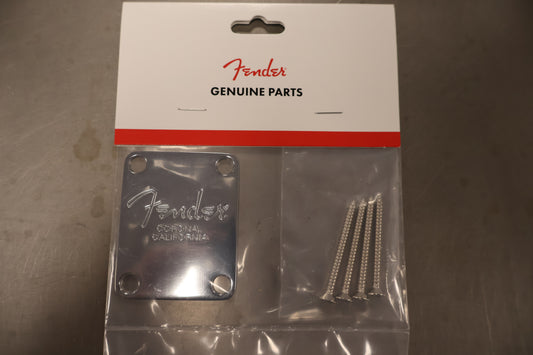 Fender 4-Bolt American Series Bass Neck Plate with "Fender Corona" Stamp (Chrome)