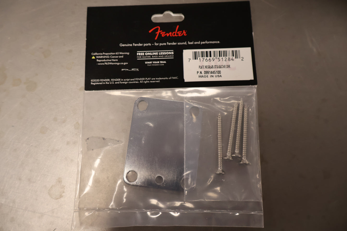 Fender 4-Bolt American Series Guitar Neck Plate with "Fender Corona" Stamp (Chrome)