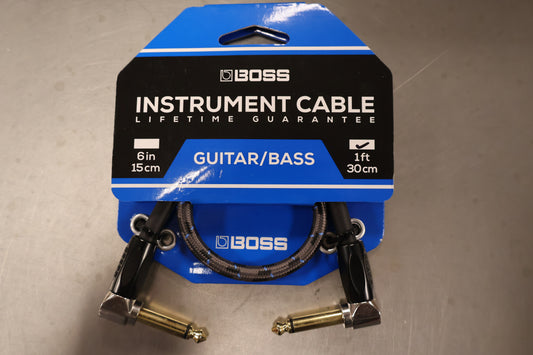 Boss BIC-1AA 1FT 30cm Instrument Cable, Angle/Angle 1/4 Jack