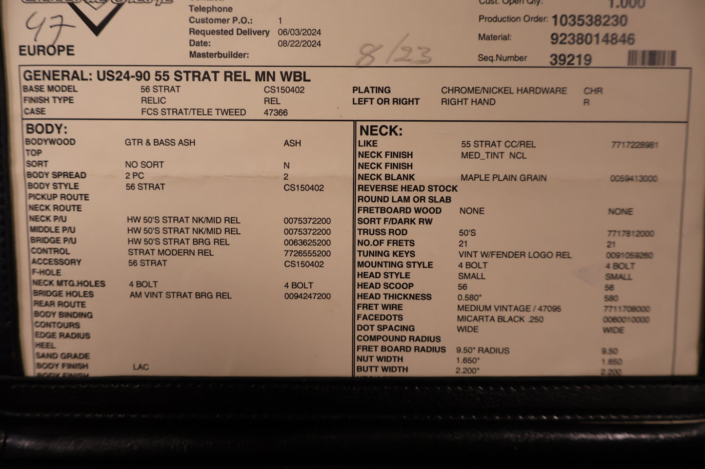 Fender '55 Relic Stratocaster White Blond 2024