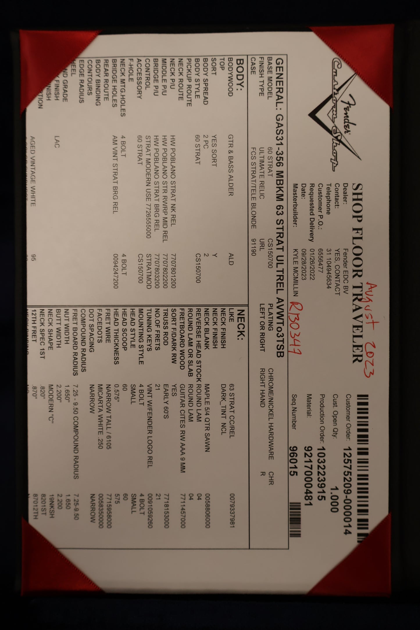 Fender Stratocaster 63 Ult-Relic AVWT/3TSB Kyle Mcmillin 2023