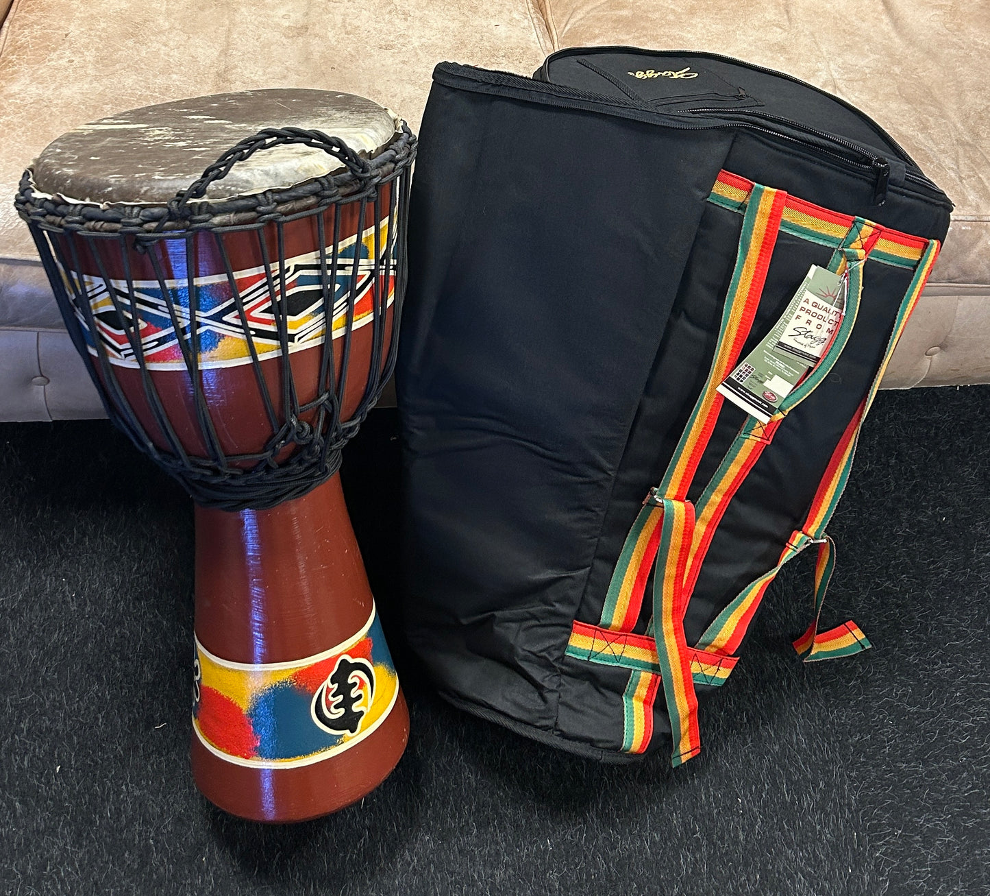12'' Natural Rope Tension Djembe + Stagg DJB-12BK djembe gig bag