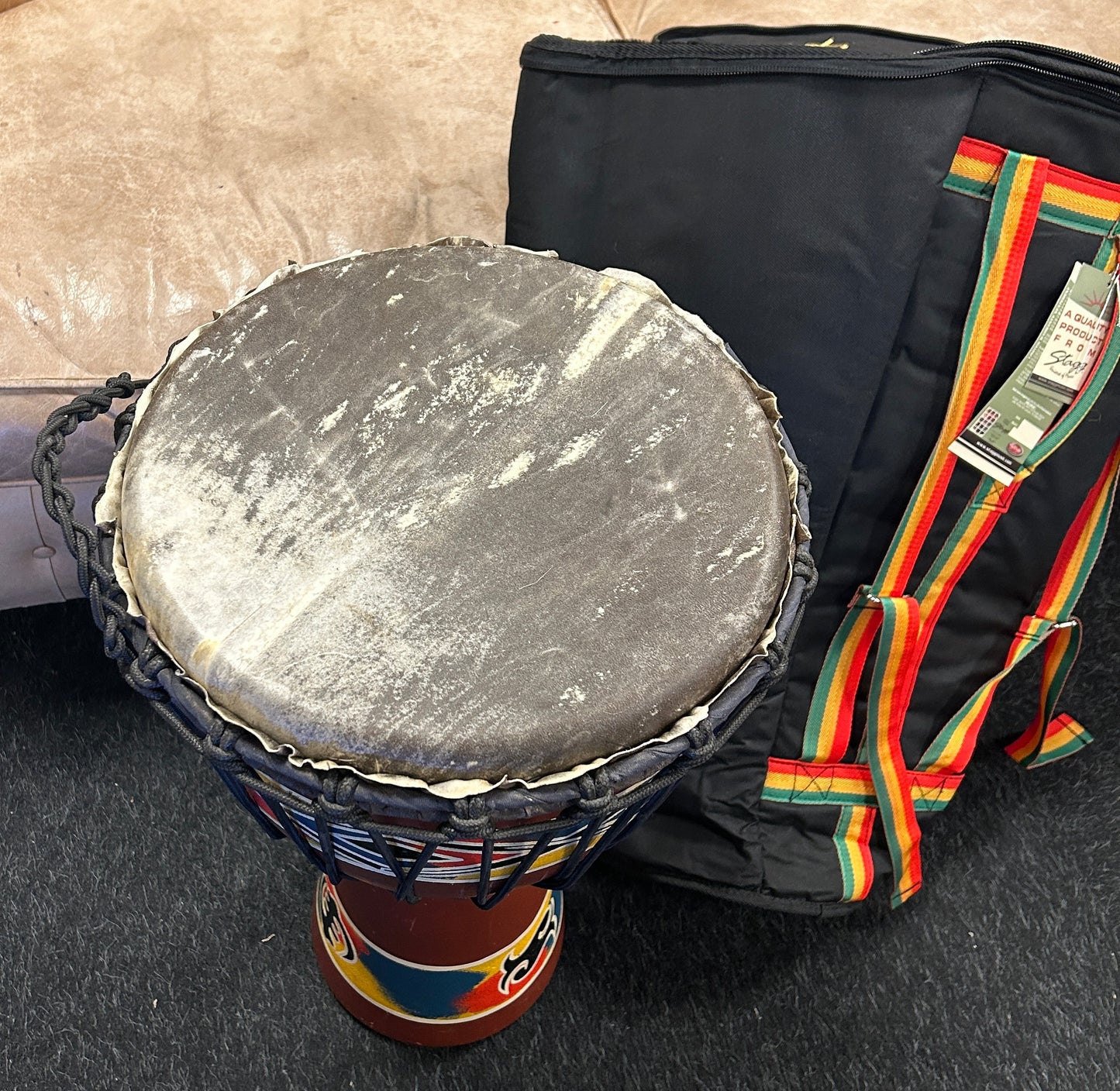 12'' Natural Rope Tension Djembe + Stagg DJB-12BK djembe gig bag