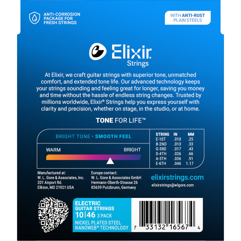 Elixir 16567 Value 3 Pack 10-46 Light Nickel Plated