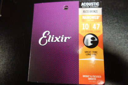 Elixir Acoustic 80/20 Bronze Strings with NANOWEB 10-47 (12 String )