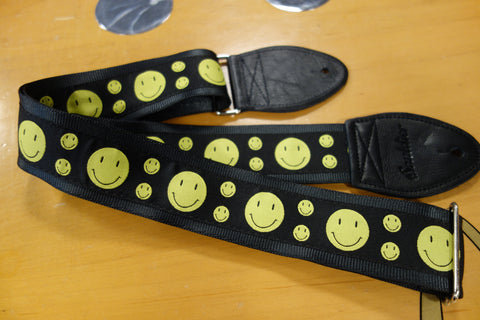 Souldier Smiley Face Yellow on Black guitar strap