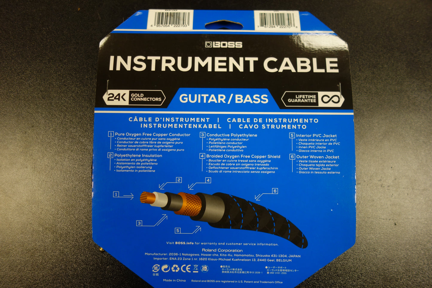 Boss BIC-25 20FT / 7,5 m Instrument Cable, Straight/Straight 1/4 Jack