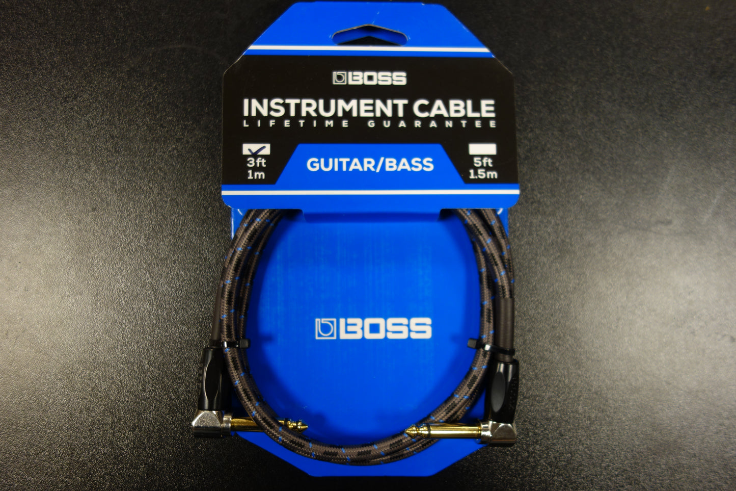 Boss BIC-3AA 3FT 1m Instrument Cable, Angle/Angle 1/4 Jack