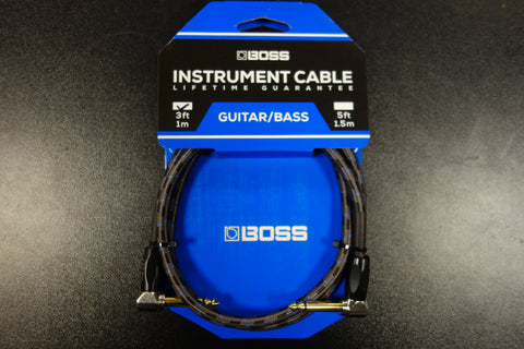 Boss BIC-3AA 3FT 1m Instrument Cable, Angle/Angle 1/4 Jack