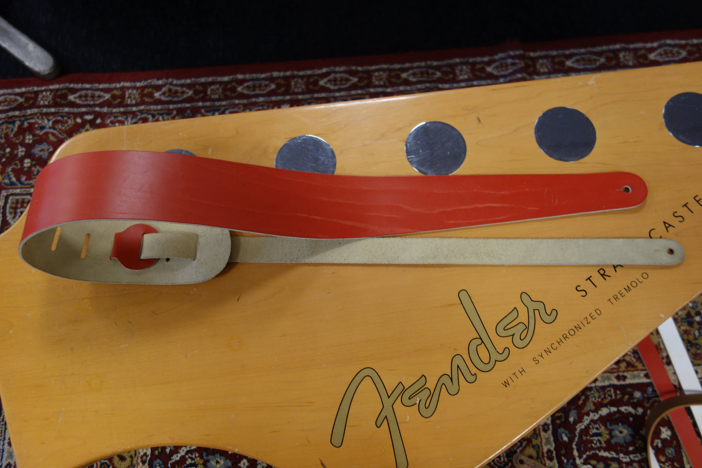 Liam's Adjustable Leather Bass Guitar Strap (extra wide - 8cm) Red
