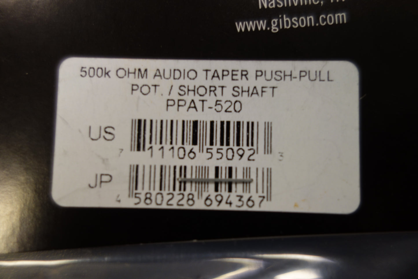 Gibson PPAT-520 500K OHM Audio Taper Push-Pull Potentiometer (Short Shaft)